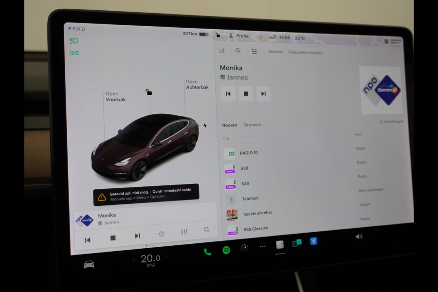 Tesla Model 3 RWD SR+ 60kWh 325PK FSD 3-Computer Lmv 18" AutoPilot Leder PanoDak Adaptive-Cruise Lmv Camera's Elektr.-Stuur+Stoelen+Spiegels+G Navi LED Comfortstoelen ACC DAB Keyless en Voorverwarmen interieur via App One-Pedal-Drive Origineel Nederlandse auto tot 11kw laden thuis! Garantie Accu tot 18-03-2028 max 160.000km 1.584kg licht!
