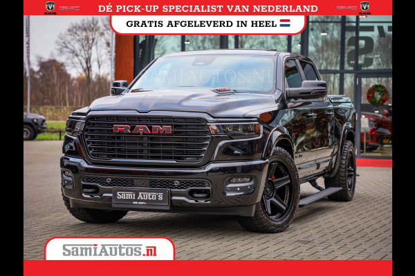 Dodge Ram NIGHT PREMIUM 2025 | BOM VOL + 14.4 INCH SCHERM | LUCHTVERING | HUD | HURRICANE 420PK 636 Nm | PRIJS MET LPG EN COVER EN GARANTI DUBBELE CABINE | PICK UP | 5 PERSOONS | DC | GRIJSKENTEKEN | VOORRAAD NR 2287 - 3384