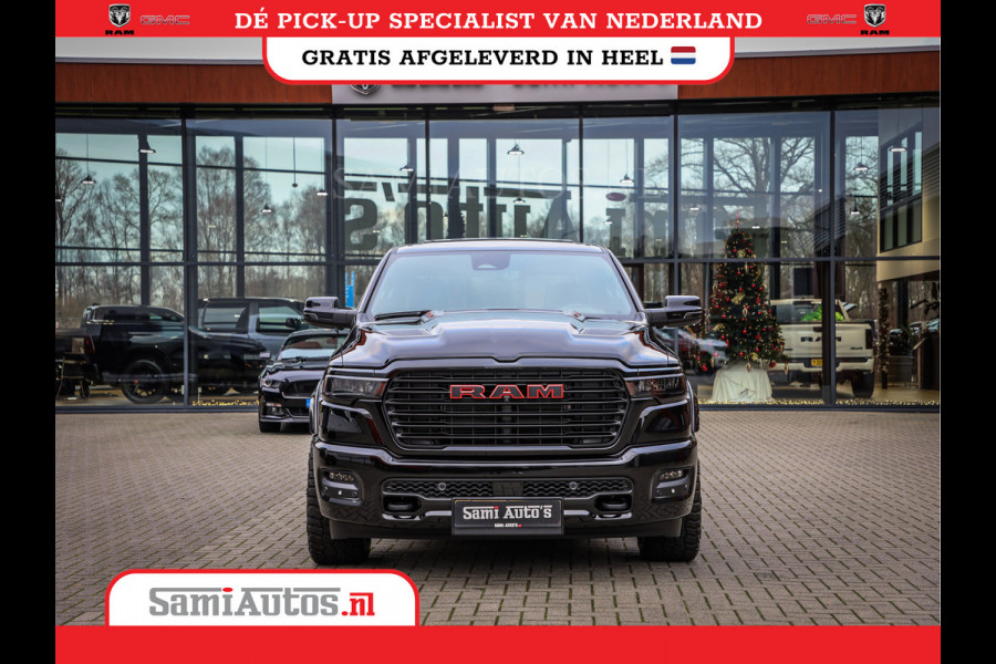 Dodge Ram NIGHT PREMIUM 2025 | BOM VOL + 14.4 INCH SCHERM | LUCHTVERING | HUD | HURRICANE 420PK 636 Nm | PRIJS MET LPG EN COVER EN GARANTI DUBBELE CABINE | PICK UP | 5 PERSOONS | DC | GRIJSKENTEKEN | VOORRAAD NR 2287 - 3384
