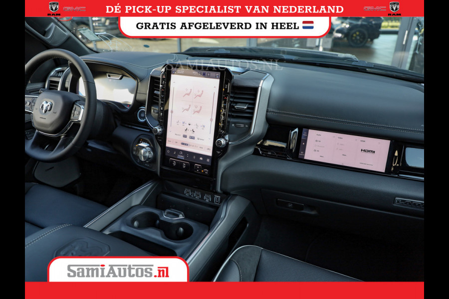 Dodge Ram NIGHT PREMIUM 2025 | BOM VOL + 14.4 INCH SCHERM | LUCHTVERING | HUD | HURRICANE 420PK 636 Nm | PRIJS MET LPG EN COVER EN GARANTI DUBBELE CABINE | PICK UP | 5 PERSOONS | DC | GRIJSKENTEKEN | VOORRAAD NR 2287 - 3384