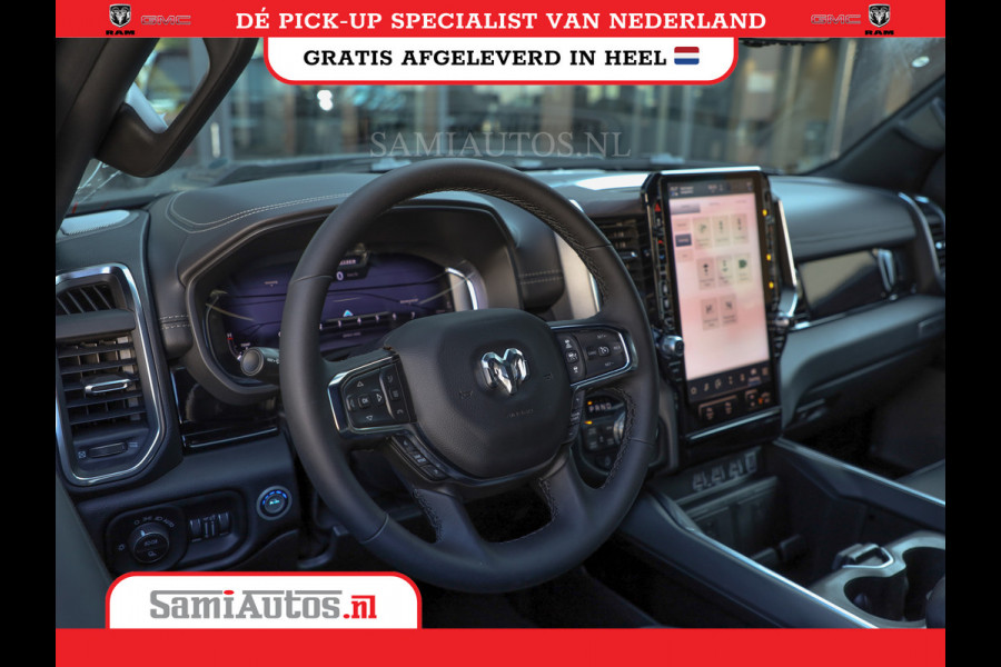 Dodge Ram NIGHT PREMIUM 2025 | BOM VOL + 14.4 INCH SCHERM | LUCHTVERING | HUD | HURRICANE 420PK 636 Nm | PRIJS MET LPG EN COVER EN GARANTI DUBBELE CABINE | PICK UP | 5 PERSOONS | DC | GRIJSKENTEKEN | VOORRAAD NR 2287 - 3384