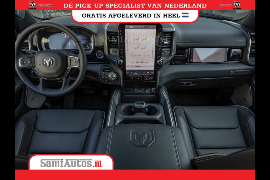 Dodge Ram NIGHT PREMIUM 2025 | BOM VOL + 14.4 INCH SCHERM | LUCHTVERING | HUD | HURRICANE 420PK 636 Nm | PRIJS MET LPG EN COVER EN GARANTI DUBBELE CABINE | PICK UP | 5 PERSOONS | DC | GRIJSKENTEKEN | VOORRAAD NR 2287 - 3384