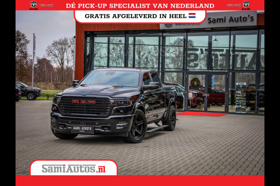 Dodge Ram NIGHT PREMIUM 2025 | BOM VOL + 14.4 INCH SCHERM | LUCHTVERING | HUD | HURRICANE 420PK 636 Nm | PRIJS MET LPG EN COVER EN GARANTI DUBBELE CABINE | PICK UP | 5 PERSOONS | DC | GRIJSKENTEKEN | VOORRAAD NR 2287 - 3384