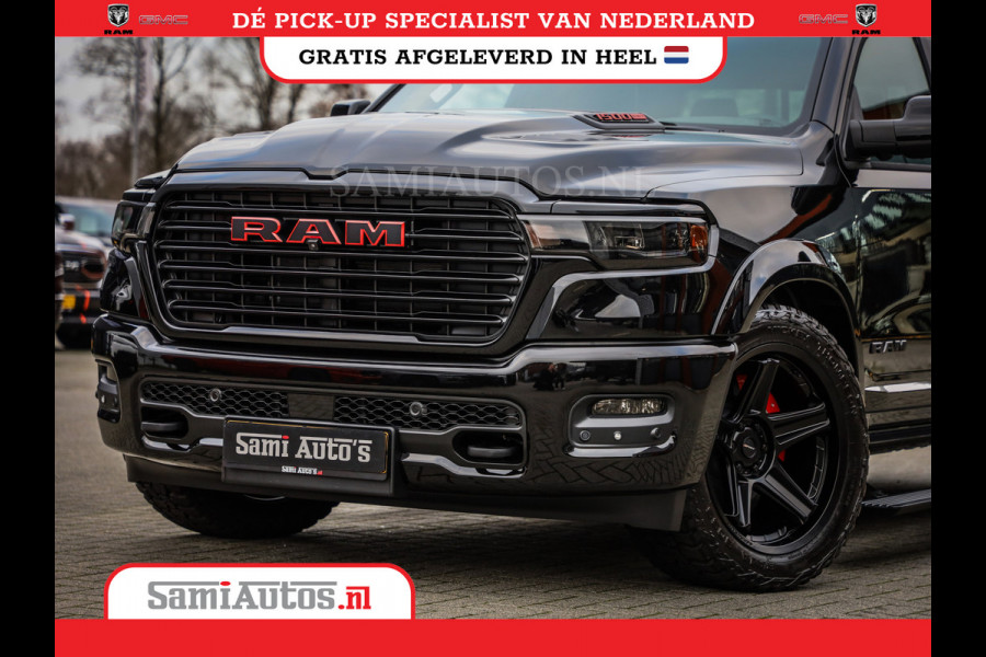 Dodge Ram NIGHT PREMIUM 2025 | BOM VOL + 14.4 INCH SCHERM | LUCHTVERING | HUD | HURRICANE 420PK 636 Nm | PRIJS MET LPG EN COVER EN GARANTI DUBBELE CABINE | PICK UP | 5 PERSOONS | DC | GRIJSKENTEKEN | VOORRAAD NR 2287 - 3384