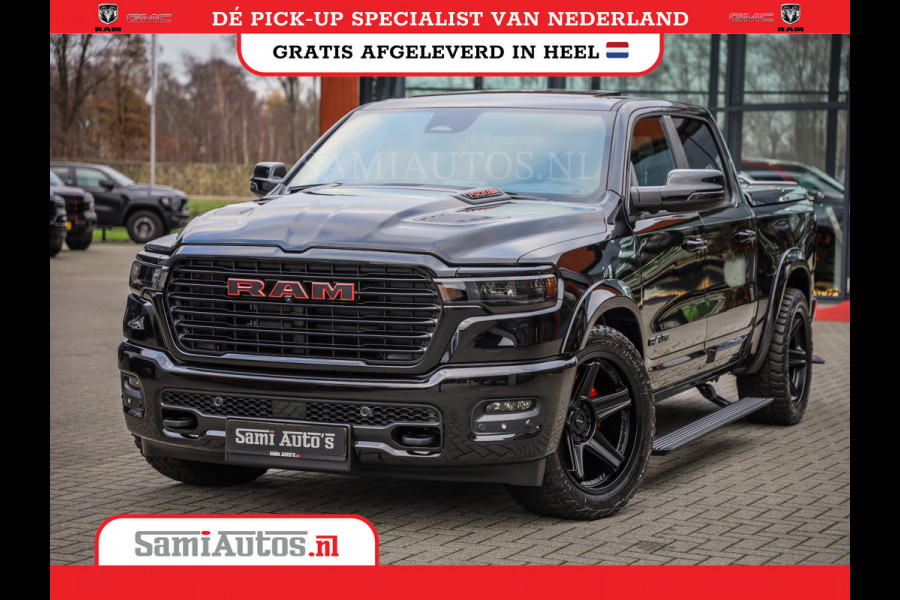 Dodge Ram NIGHT PREMIUM 2025 | BOM VOL + 14.4 INCH SCHERM | LUCHTVERING | HUD | HURRICANE 420PK 636 Nm | PRIJS MET LPG EN COVER EN GARANTI DUBBELE CABINE | PICK UP | 5 PERSOONS | DC | GRIJSKENTEKEN | VOORRAAD NR 2287 - 3384