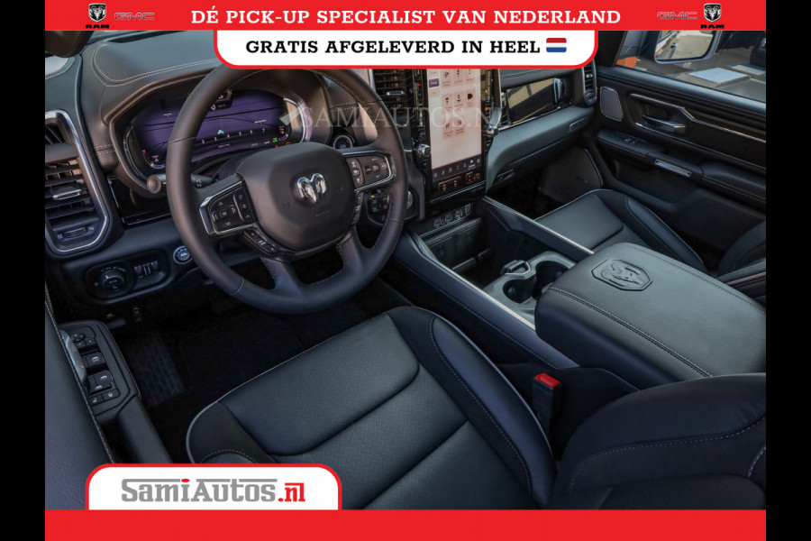 Dodge Ram NIGHT PREMIUM 2025 | BOM VOL + 14.4 INCH SCHERM | LUCHTVERING | HUD | HURRICANE 420PK 636 Nm | PRIJS MET LPG EN COVER EN GARANTI DUBBELE CABINE | PICK UP | 5 PERSOONS | DC | GRIJSKENTEKEN | VOORRAAD NR 2287 - 3384