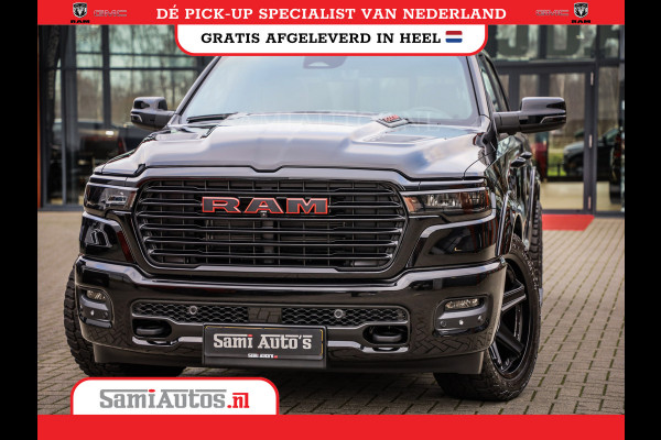 Dodge Ram NIGHT PREMIUM 2025 | BOM VOL + 14.4 INCH SCHERM | LUCHTVERING | HUD | HURRICANE 420PK 636 Nm | PRIJS MET LPG EN COVER EN GARANTI DUBBELE CABINE | PICK UP | 5 PERSOONS | DC | GRIJSKENTEKEN | VOORRAAD NR 2287 - 3384