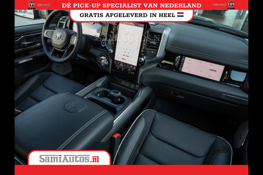 Dodge Ram NIGHT PREMIUM 2025 | BOM VOL + 14.4 INCH SCHERM | LUCHTVERING | HUD | HURRICANE 420PK 636 Nm | PRIJS MET LPG EN COVER EN GARANTI DUBBELE CABINE | PICK UP | 5 PERSOONS | DC | GRIJSKENTEKEN | VOORRAAD NR 2287 - 3384