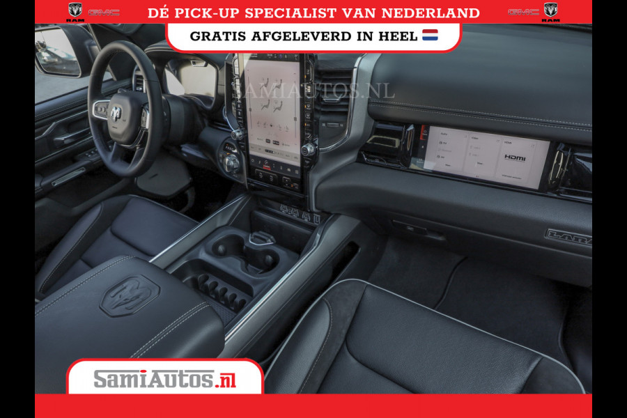 Dodge Ram NIGHT PREMIUM 2025 | BOM VOL + 14.4 INCH SCHERM | LUCHTVERING | HUD | HURRICANE 420PK 636 Nm | PRIJS MET LPG EN COVER EN GARANTI DUBBELE CABINE | PICK UP | 5 PERSOONS | DC | GRIJSKENTEKEN | VOORRAAD NR 2287 - 3384