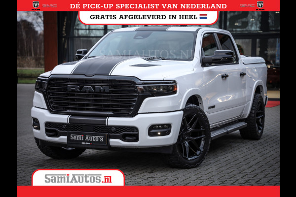 Dodge Ram PREMIUM NIGHT 2025 | BOM VOL + 14.4 INCH SCHERM | LUCHTVERING | HUD | HURRICAN 420PK 636 Nm | PRIJS MET LPG EN COVER EN GARANTIE DUBBELE CABINE | PICK UP | 5 PERSOONS | DC | GRIJSKENTEKEN | PW7 BRIGHT WHITE | VOORRAAD NR 2230 - 8765