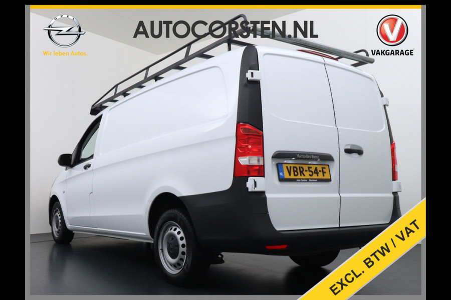 Mercedes-Benz Vito 111CDI 115pk Lang L2H1 3-zits Imperiaal Airco Licht-/regensensor Bluetooth Elek.ramen Zijwind assistent Betonplexvloer Wandkasten Achterdeuren Functional 2.000kg trekvermogen! 1e Eigenaar Euro 6 Origineel Nederlands geleverd.