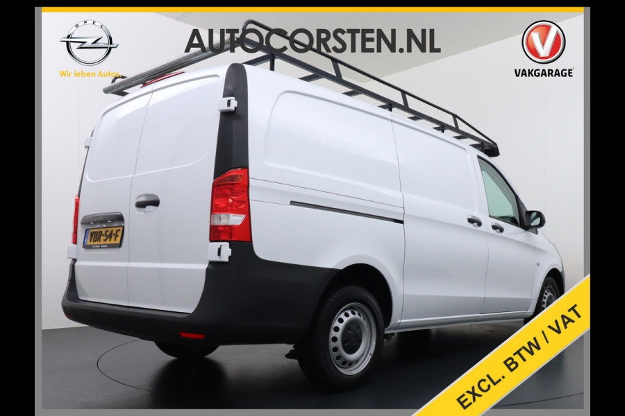 Mercedes-Benz Vito 111CDI 115pk Lang L2H1 3-zits Imperiaal Airco Licht-/regensensor Bluetooth Elek.ramen Zijwind assistent Betonplexvloer Wandkasten Achterdeuren Functional 2.000kg trekvermogen! 1e Eigenaar Euro 6 Origineel Nederlands geleverd.