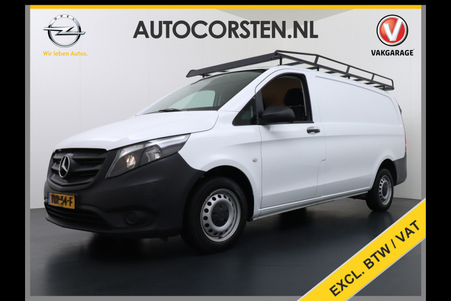 Mercedes-Benz Vito 111CDI 115pk Lang L2H1 3-zits Imperiaal Airco Licht-/regensensor Bluetooth Elek.ramen Zijwind assistent Betonplexvloer Wandkasten Achterdeuren Functional 2.000kg trekvermogen! 1e Eigenaar Euro 6 Origineel Nederlands geleverd.