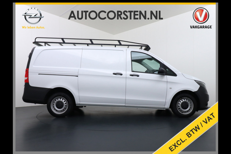 Mercedes-Benz Vito 111CDI 115pk Lang L2H1 3-zits Imperiaal Airco Licht-/regensensor Bluetooth Elek.ramen Zijwind assistent Betonplexvloer Wandkasten Achterdeuren Functional 2.000kg trekvermogen! 1e Eigenaar Euro 6 Origineel Nederlands geleverd.