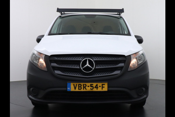 Mercedes-Benz Vito 111CDI 115pk Lang L2H1 3-zits Imperiaal Airco Licht-/regensensor Bluetooth Elek.ramen Zijwind assistent Betonplexvloer Wandkasten Achterdeuren Functional 2.000kg trekvermogen! 1e Eigenaar Euro 6 Origineel Nederlands geleverd.