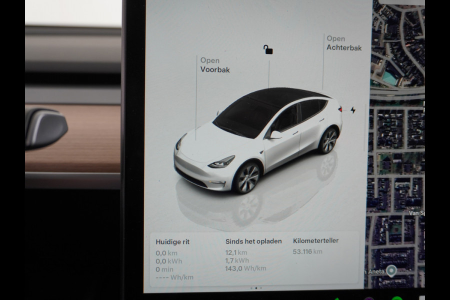 Tesla Model Y Long Range 514PK AWD 75kWh Trekhaak-1600KG Warmtepomp Full-Self-Driving Computer 3 Leder  19" GSM-Sleutel Stoelverw.- V+A+Stuur+ Keyless PDC-a+v Elek.Achterklep Lmv Led Standkachel 4WD LR 1e Eigenaar, origineel Nederlands Geleverd, Accu-Garantie t/m sept-2031