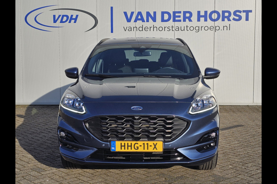 Ford Kuga 2.5-225pk PHEV ST-Line X Plug-in Hybrid. Garantie t/m 04-02-2028 ! Slechts 5.500km ! Volautm. airco dual, elektr. achterklep, LM wielen, stuur-, stoel- en voorraamverwarming, camera v+a,  side- en lane assist, adaptieve cruise cntrl, metallic lak, etc.