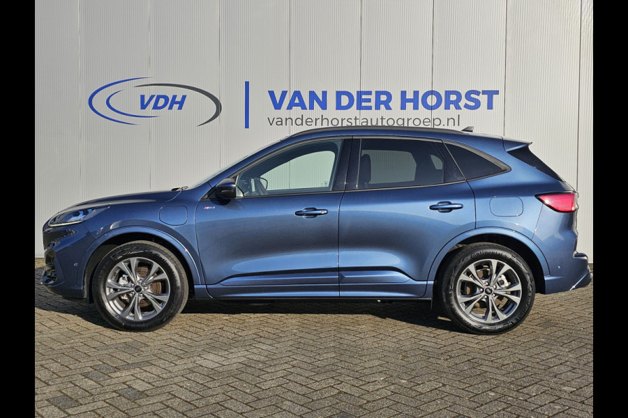 Ford Kuga 2.5-225pk PHEV ST-Line X Plug-in Hybrid. Garantie t/m 04-02-2028 ! Slechts 5.500km ! Volautm. airco dual, elektr. achterklep, LM wielen, stuur-, stoel- en voorraamverwarming, camera v+a,  side- en lane assist, adaptieve cruise cntrl, metallic lak, etc.