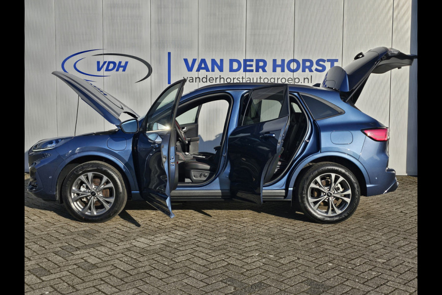 Ford Kuga 2.5-225pk PHEV ST-Line X Plug-in Hybrid. Garantie t/m 04-02-2028 ! Slechts 5.500km ! Volautm. airco dual, elektr. achterklep, LM wielen, stuur-, stoel- en voorraamverwarming, camera v+a,  side- en lane assist, adaptieve cruise cntrl, metallic lak, etc.