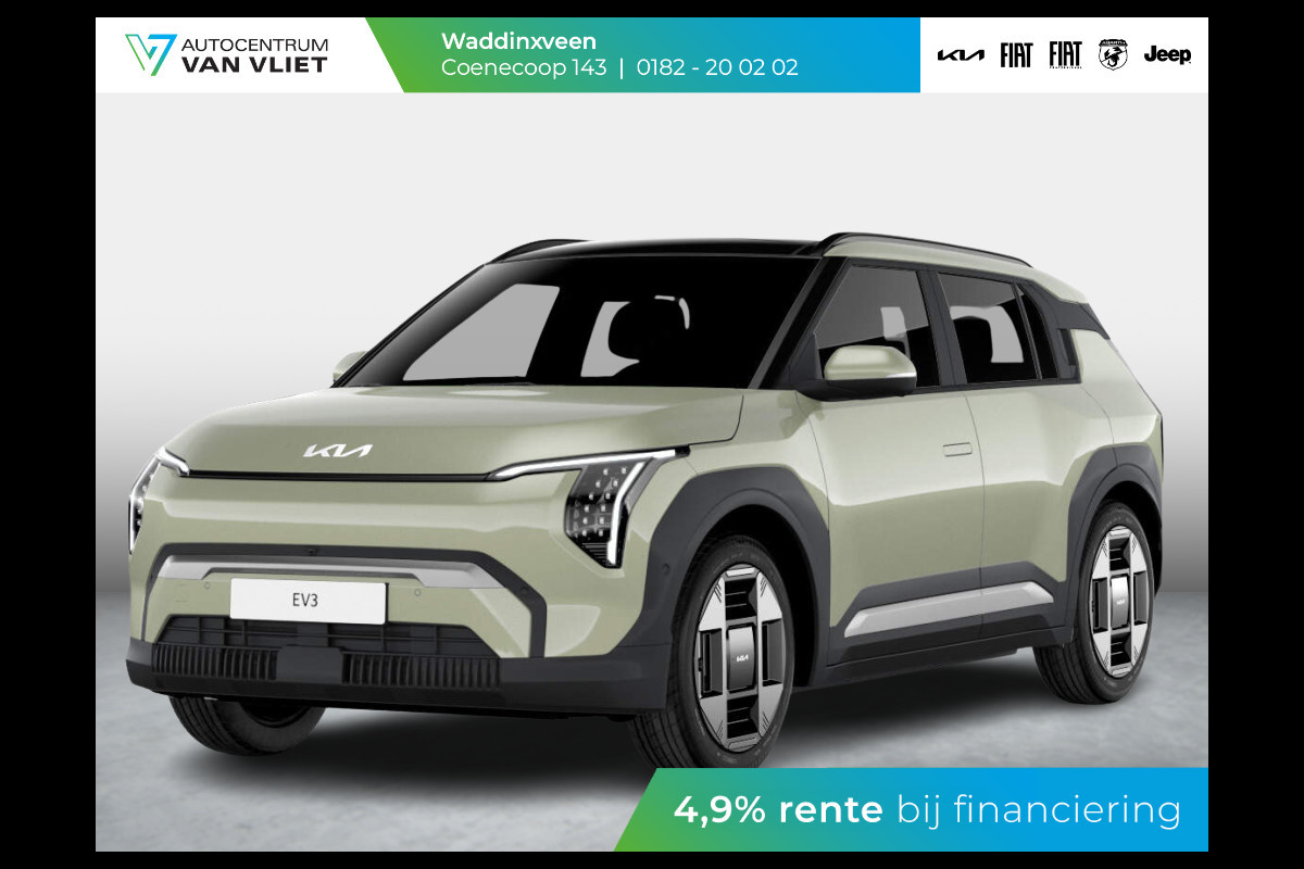 Kia EV3 Air 58.3 kWh ANWB Private Lease v.a. € 479,- | Uit voorraad leverbaar | Navi | 17" | Adapt. Cruise | Clima | PDC | Dakrails | Kia EV3 Air 58.3 kWh ANWB Private Lease v.a. € 479,- | Uit voorraad leverbaar | Navi | 17" | Adapt. Cruise | Clima | PDC | Dakrails |