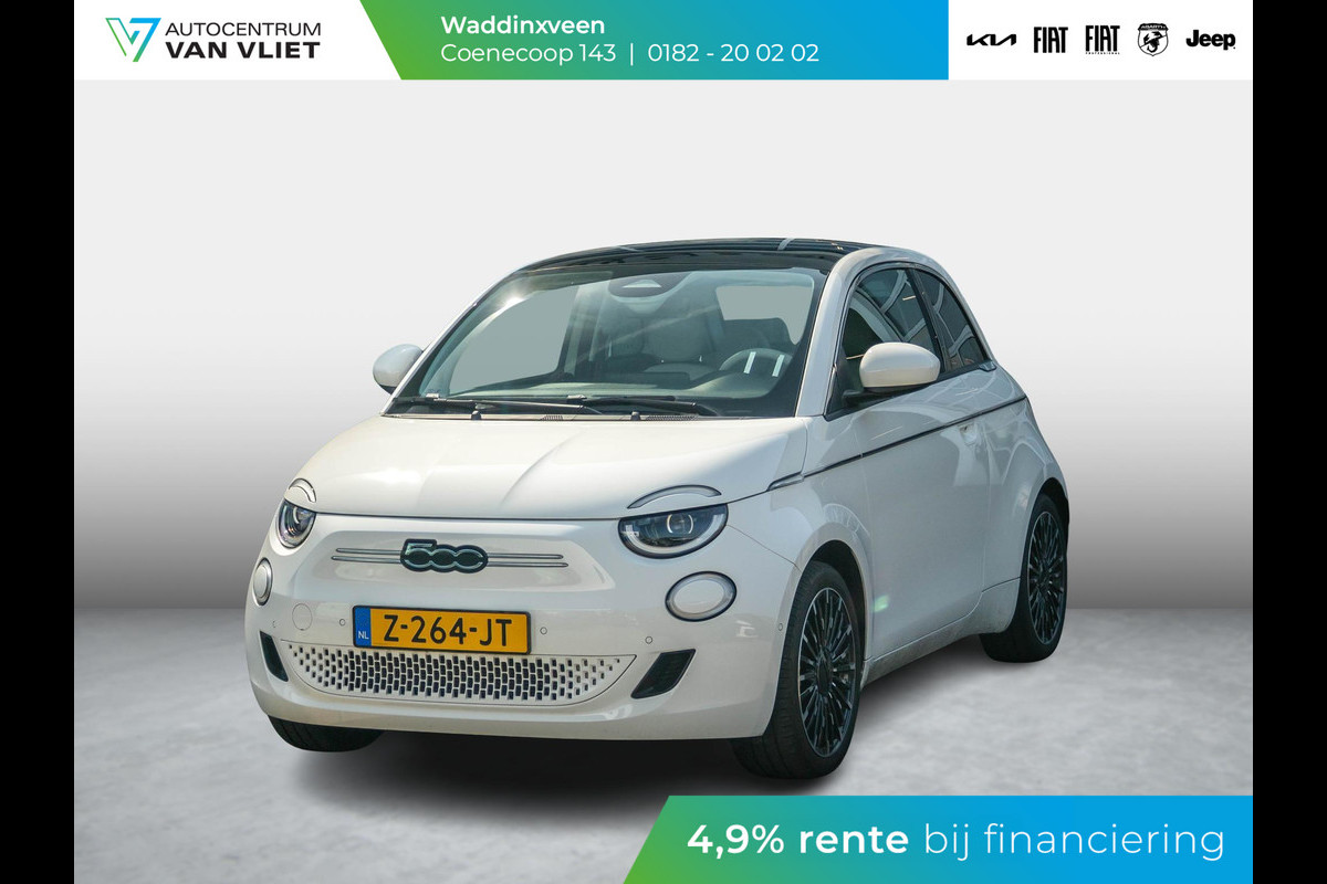 Fiat 500E La Prima 42 kWh | Clima | Cruise | Leder | 17" | Priv Glass | Winter Pack | JBL Sound | BSM | Apple Carplay Fiat 500E La Prima 42 kWh | Clima | Cruise | Leder | 17" | Priv Glass | Winter Pack | JBL Sound | BSM | Apple Carplay