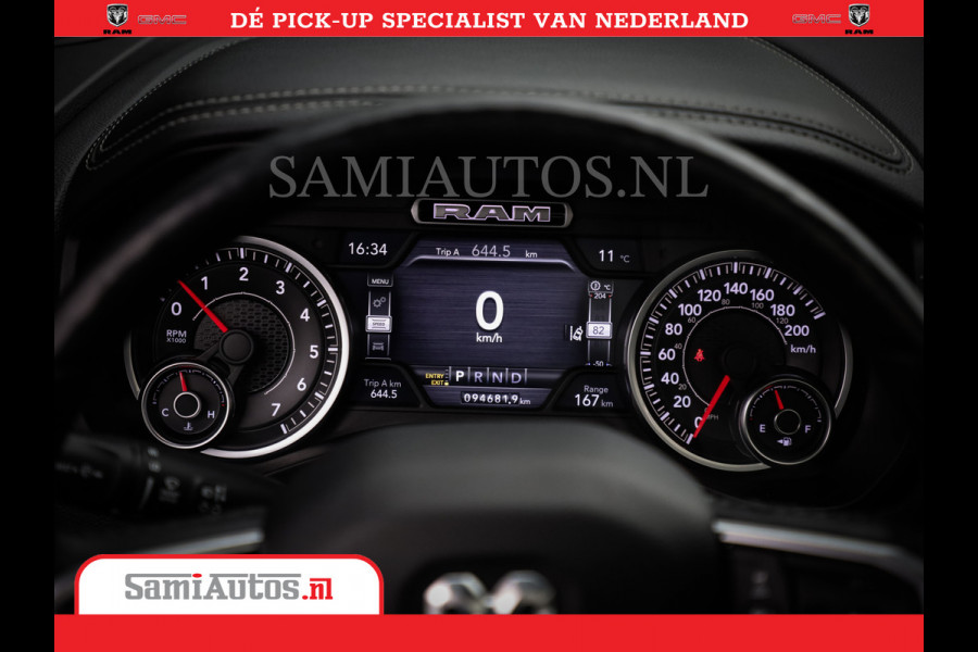 Dodge Ram 1500 SPORT | BOM VOL | 402PK HEMI 5,7 V8 | LUCHTVERING | BED SLIDE | PANO | ADAPTIVE CRUISE | 360 CAMERA | EN VEEL MEER | DUBBELE CABINE | 5 PERSOONS | LAGE KM STAND | GRANITE |