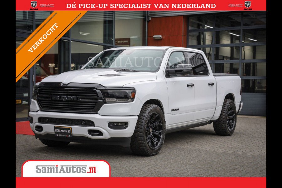 Dodge Ram 1500 LARAMIE NIGHT | NIEUW! BMP VRIJ | PANORAMA | LPG | HUD | VIRTUAL | LUCHTVERING | 360CAM | DODE HOEK | 5.7 V8 HEMI 402PK 4x4 | CREWCAB 5 PERSOONS | GRIJSKENTEKEN | VOORRAAD NR 2147 - 4802