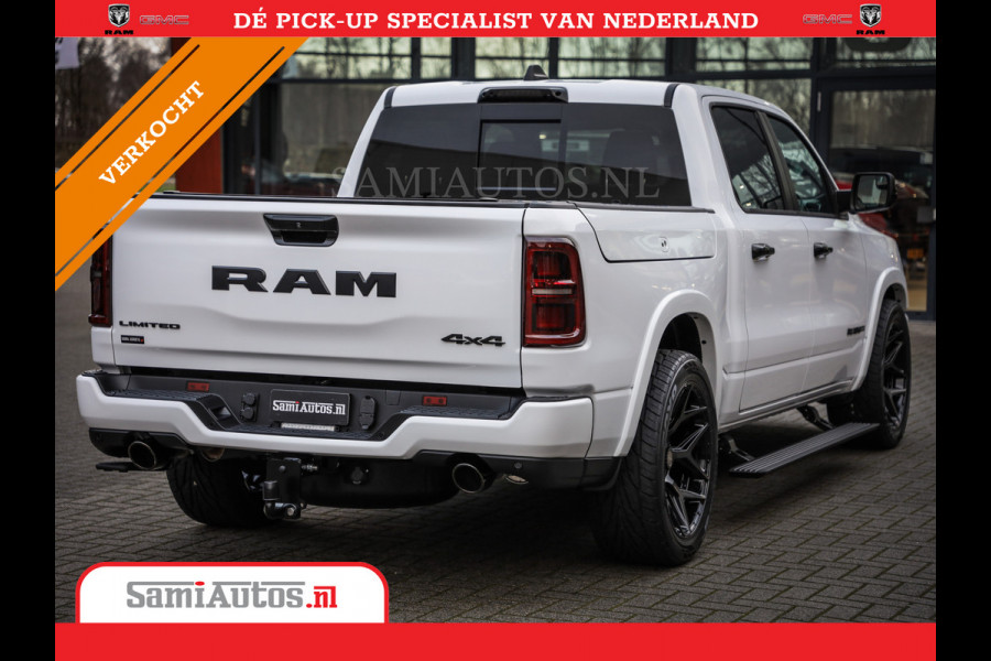 Dodge Ram 1500 LIMITED NIGHT H.O 540PK 706 Nm | XB9 | MASSAGE | BOM VOL | PW7 WHITE | CREW CAB | DUBBELE CABINE | GRIJSKENTEKEN | DE MEEST LUXUEUZE en BEGEERDE Pick-up VOORRAAD NR 2305 - 8549