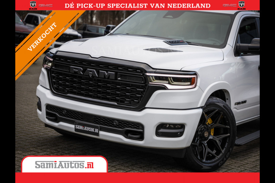 Dodge Ram 1500 LIMITED NIGHT H.O 540PK 706 Nm | XB9 | MASSAGE | BOM VOL | PW7 WHITE | CREW CAB | DUBBELE CABINE | GRIJSKENTEKEN | DE MEEST LUXUEUZE en BEGEERDE Pick-up VOORRAAD NR 2305 - 8549