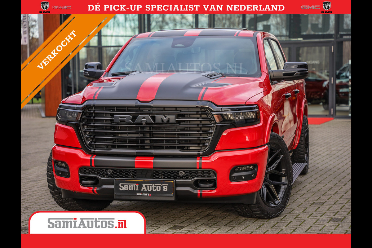 Dodge Ram 2025 NIGHT PREMIUM | BOM VOL + 14.4 INCH SCHERM + LUCHTVERING + HUD | HURRICANE 420PK 636 Nm | PRIJS MET LPG EN COVER EN GARANTI DUBBELE CABINE | PICK UP | 5 PERSOONS | DC | GRIJSKENTEKEN | PR4 FLAME RED | VOORRAAD NR 2234 - 4995 Dodge Ram 2025 NIGHT PREMIUM | BOM VOL + 14.4 INCH SCHERM + LUCHTVERING + HUD | HURRICANE 420PK 636 Nm | PRIJS MET LPG EN COVER EN GARANTI DUBBELE CABINE | PICK UP | 5 PERSOONS | DC | GRIJSKENTEKEN | PR4 FLAME RED | VOORRAAD NR 2234 - 4995