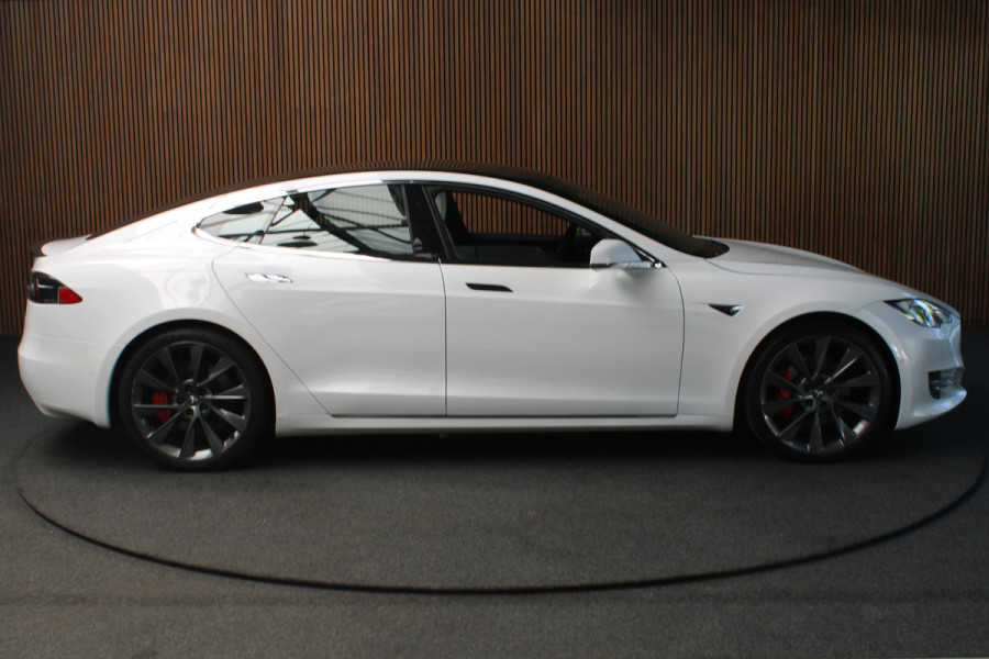 Tesla Model S 100D Performance Autopilot ACC Panodak Leer 360 Elektr. achterklep LM velgen PDC Lane Stuurverwarming Stoelverwarming voor en achter Alcantara hemel