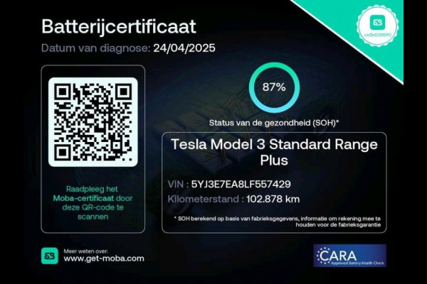 Tesla Model 3 Standard RWD Plus 60 kWh|2020|87% SOH|Autopilot