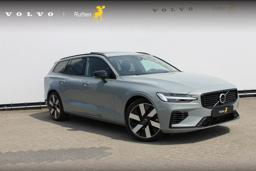 Volvo V60 T6 350PK Automaat Plug-in hybrid AWD Ultra Dark Head-Up display / Pilot assist / Adaptive cruise control / Elektrische achterklep / Panoramadak / Keyless entry / Google services / Lederen bekleding /