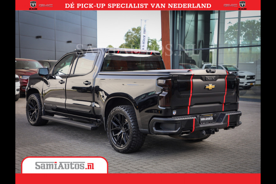 Chevrolet Silverado | Bruut | Black Ops | All-in Black | Special Wheels | Garantie tot 20-11-2026 of 200000 km | Comfortabele Dubbele Cabine met Royale 5 Zitplaatsen | De Meest Luxe en Volle Pick-Up in zijn Klasse |