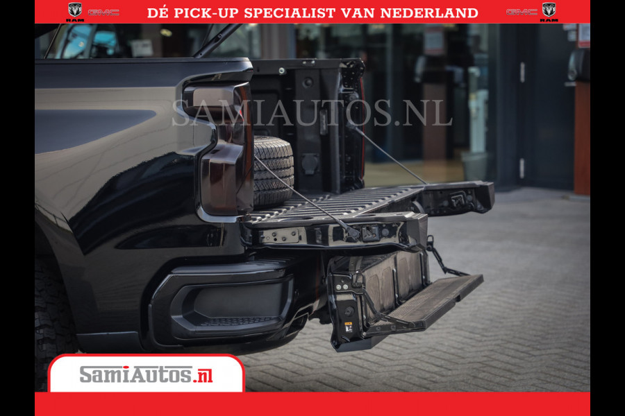 Chevrolet Silverado | Bruut | Black Ops | All-in Black | Special Wheels | Garantie tot 20-11-2026 of 200000 km | Comfortabele Dubbele Cabine met Royale 5 Zitplaatsen | De Meest Luxe en Volle Pick-Up in zijn Klasse |