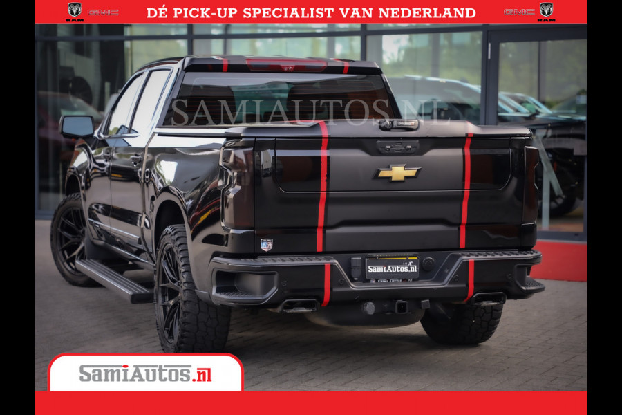 Chevrolet Silverado | Bruut | Black Ops | All-in Black | Special Wheels | Garantie tot 20-11-2026 of 200000 km | Comfortabele Dubbele Cabine met Royale 5 Zitplaatsen | De Meest Luxe en Volle Pick-Up in zijn Klasse |