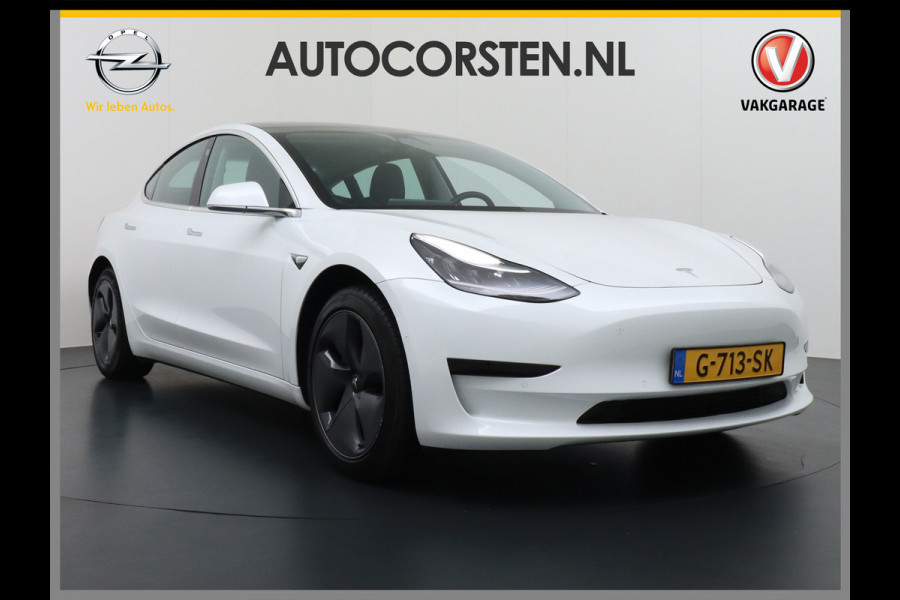 Tesla Model 3 RWD SR+ 60kWh 325PK Lmv 18" AutoPilot Leder PanoDak Adaptive-Cruise Lmv Camera's Elektr.-Stuur+Stoelen+Spiegels+Geheugen+Easy-En Navi LED Comfortstoelen ACC DAB Keyless en Voorverwarmen interieur via App One-Pedal-Drive Origineel Nederlandse auto tot 11kw laden thuis! Garantie Accu tot 10-12-2027 max 160.000km 1.584kg licht!