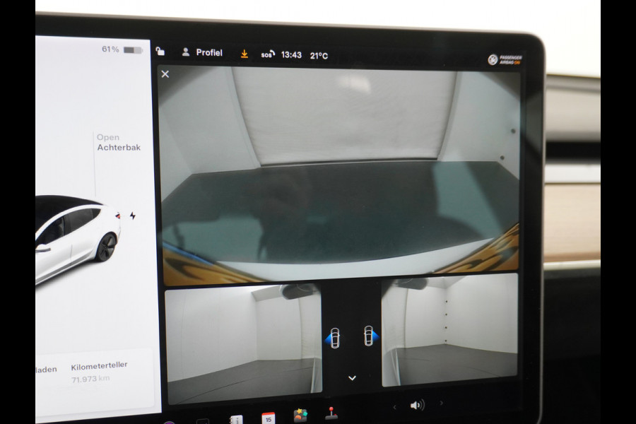 Tesla Model 3 RWD SR+ 60kWh 325PK Lmv 18" AutoPilot Leder PanoDak Adaptive-Cruise Lmv Camera's Elektr.-Stuur+Stoelen+Spiegels+Geheugen+Easy-En Navi LED Comfortstoelen ACC DAB Keyless en Voorverwarmen interieur via App One-Pedal-Drive Origineel Nederlandse auto tot 11kw laden thuis! Garantie Accu tot 10-12-2027 max 160.000km 1.584kg licht!