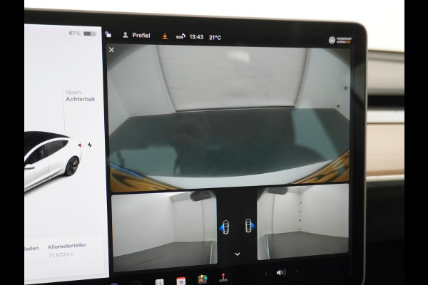 Tesla Model 3 RWD SR+ 60kWh 325PK Lmv 18" AutoPilot Leder PanoDak Adaptive-Cruise Lmv Camera's Elektr.-Stuur+Stoelen+Spiegels+Geheugen+Easy-En Navi LED Comfortstoelen ACC DAB Keyless en Voorverwarmen interieur via App One-Pedal-Drive Origineel Nederlandse auto tot 11kw laden thuis! Garantie Accu tot 10-12-2027 max 160.000km 1.584kg licht!