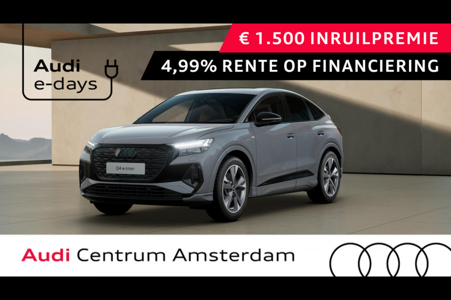 Audi Q4 Sportback e-tron 45 quattro S Edition 82 kWh panoramadak, achteruitrij camera, adaptive cruise control, optiek pakket zwart plus, privacy glass, lichtpakket, spiegelkappen zwart