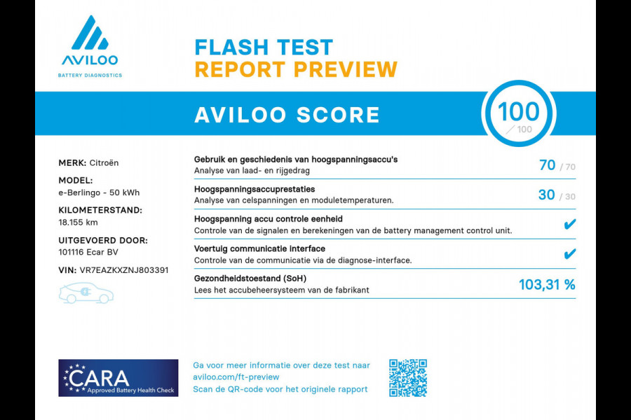 Citroën E-Berlingo 136 L1 50 kWh | Bluetooth | Cruise control | SoH (batterijcheck) 100 % score!