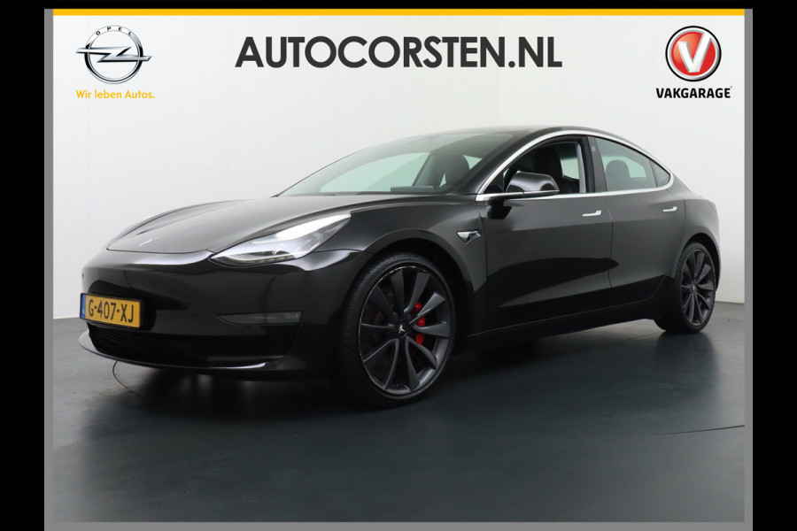 Tesla Model 3 Performance 513pk  0-100kmh in 3,4 sec. 20"lm FSD-3 computer AutoPilot Carbon-Spoiler Premium-HiFi Pano.dak Camera Leer Adaptive Navi full map LED-a+v Comfortstoelen ACC DAB Voorverwarmen interieur via App Keyless via Telefoonsleutel One-Pedal-Drive 4WD Rode Remklauwen Carbon-Spoiler Premium Audio Veel grip door 4WD vierwielaandrijving.  Origineel Nederlandse auto! Nieuwprijs €65.680 Accu garantie tot 21-12-2027