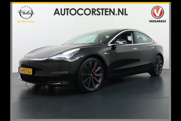 Tesla Model 3 Performance 513pk  0-100kmh in 3,4 sec. 20"lm FSD-3 computer AutoPilot Carbon-Spoiler Premium-HiFi Pano.dak Camera Leer Adaptive Navi full map LED-a+v Comfortstoelen ACC DAB Voorverwarmen interieur via App Keyless via Telefoonsleutel One-Pedal-Drive 4WD Rode Remklauwen Carbon-Spoiler Premium Audio Veel grip door 4WD vierwielaandrijving.  Origineel Nederlandse auto! Nieuwprijs €65.680 Accu garantie tot 21-12-2027