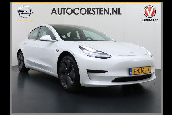 Tesla Model 3 2020 RWD SR+ 60kWh 325PK Lmv 18" AutoPilot Leder PanoDak Adaptive-Cruise Lmv Camera's Elektr.-Stuur+Stoelen+Spiegels+Geheugen+Ea Navi LED Comfortstoelen ACC DAB Keyless en Voorverwarmen interieur via App One-Pedal-Drive Origineel Nederlandse auto tot 11kw laden thuis! Garantie Accu tot 16-3-2028 max 160.000km 1.584kg licht!