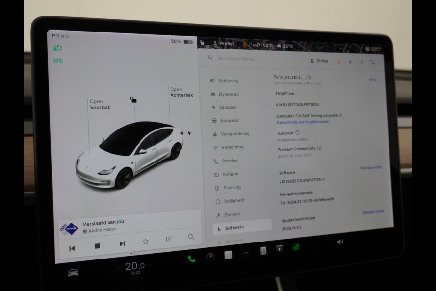 Tesla Model 3 2020 RWD SR+ 60kWh 325PK Lmv 18" AutoPilot Leder PanoDak Adaptive-Cruise Lmv Camera's Elektr.-Stuur+Stoelen+Spiegels+Geheugen+Ea Navi LED Comfortstoelen ACC DAB Keyless en Voorverwarmen interieur via App One-Pedal-Drive Origineel Nederlandse auto tot 11kw laden thuis! Garantie Accu tot 16-3-2028 max 160.000km 1.584kg licht!