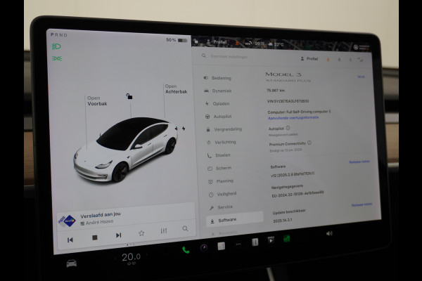 Tesla Model 3 2020 RWD SR+ 60kWh 325PK Lmv 18" AutoPilot Leder PanoDak Adaptive-Cruise Lmv Camera's Elektr.-Stuur+Stoelen+Spiegels+Geheugen+Ea Navi LED Comfortstoelen ACC DAB Keyless en Voorverwarmen interieur via App One-Pedal-Drive Origineel Nederlandse auto tot 11kw laden thuis! Garantie Accu tot 16-3-2028 max 160.000km 1.584kg licht!