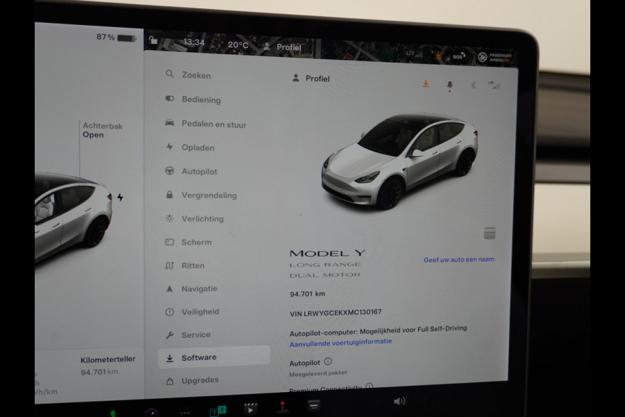 Tesla Model Y Long Range 514PK AWD 75kWh Ivoor-Interieur LMV 20" Warmtepomp Full-Self-Driving Computer 3 Leder Stoelverwarming-V+A+Stuur Adap. Keyless PDC-a+v Elek.Achterklep Lmv Led Standkachel 4WD LR 1e Eigenaar, origineel Nederlands Geleverd, Accu/Motor-Garantie 03-12-2029 of 192.000km
