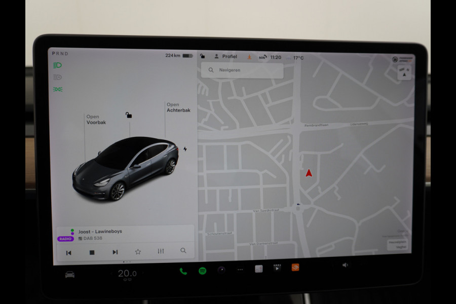 Tesla Model 3 RWD SR+ 60kWh 325PK 19" FSD-3 Computer AutoPilot Leder PanoDak Adaptive-Cruise Lmv 18" Camera's Elektr.-Stuur+Stoelen+Spiegels+G Navi LED Comfortstoelen ACC DAB Voorverwarmen interieur via App Keyless via Telefoonsleutel One-Pedal-Drive Origineel Nederlandse auto tot 11kw laden thuis! Garantie Accu tot  11-12-2027 max 160.000km 1.584kg licht!