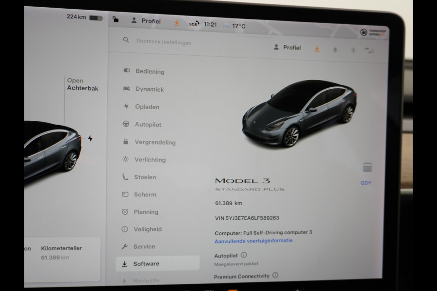 Tesla Model 3 RWD SR+ 60kWh 325PK 19" FSD-3 Computer AutoPilot Leder PanoDak Adaptive-Cruise Lmv 18" Camera's Elektr.-Stuur+Stoelen+Spiegels+G Navi LED Comfortstoelen ACC DAB Voorverwarmen interieur via App Keyless via Telefoonsleutel One-Pedal-Drive Origineel Nederlandse auto tot 11kw laden thuis! Garantie Accu tot  11-12-2027 max 160.000km 1.584kg licht!