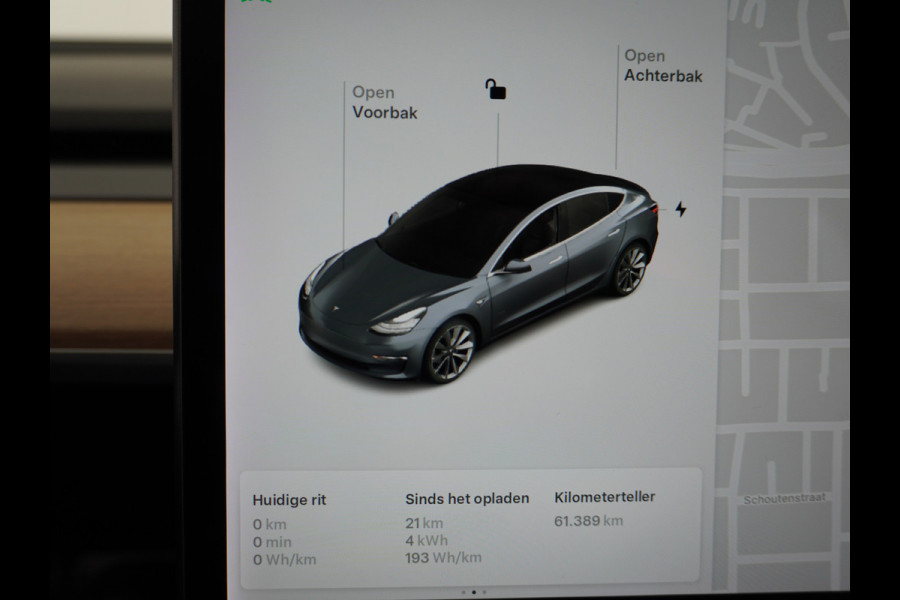 Tesla Model 3 RWD SR+ 60kWh 325PK 19" FSD-3 Computer AutoPilot Leder PanoDak Adaptive-Cruise Lmv 18" Camera's Elektr.-Stuur+Stoelen+Spiegels+G Navi LED Comfortstoelen ACC DAB Voorverwarmen interieur via App Keyless via Telefoonsleutel One-Pedal-Drive Origineel Nederlandse auto tot 11kw laden thuis! Garantie Accu tot  11-12-2027 max 160.000km 1.584kg licht!